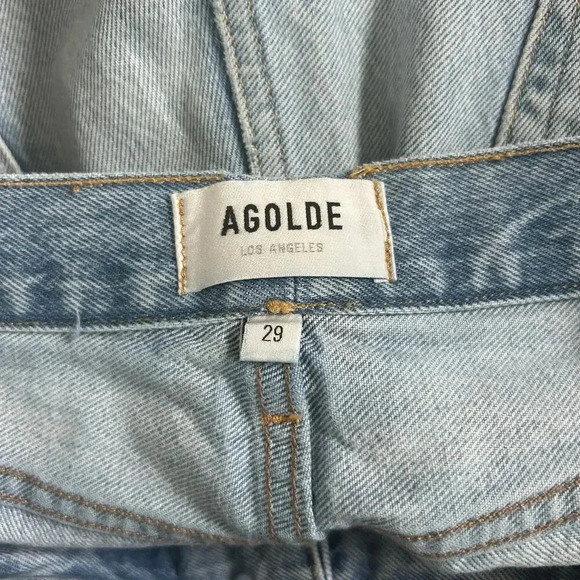 Agolde Parker Long Cotton Cut Off Denim Shorts Swapmeet Raw Hem High Rise Sz 29 - Picture 6 of 11